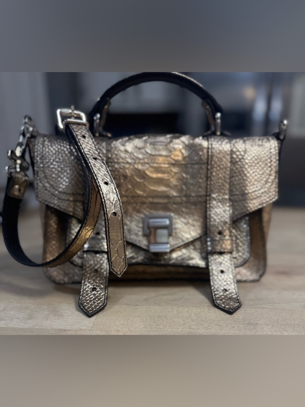 Proenza Schouler PS1 satchel Metallic bronze Python-Embossed Satchel
